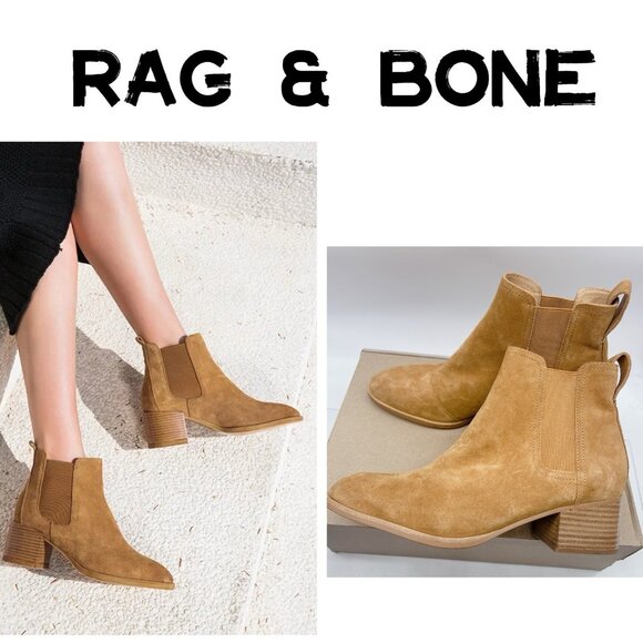 Rag & Bone Walker Chelsea Ankle Boots Heels Brown Suede Pull On US 8.5 - Picture 1 of 13